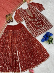 [PRE-ORDER] 2025 OCT READYMADE REDDISH BROWN GRAND BOLLYWOOD SUIT WITH PALAZO PANT SIZE M TO 2XL ( D