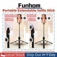[Singapore Ready Stock] Portable Retractable Foldable Selfie Stick, with Detachable Bluetooth Wirele