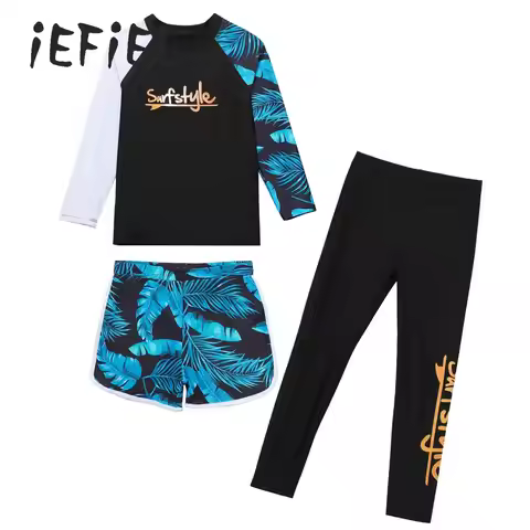 Rash Guard Swimsuits Swimwear for Unisex Boys Girls Sun Protection Long Sleeve Swim Top with Shorts