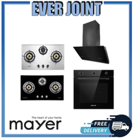 Mayer MMSS883HI / MMGH883HI [86cm] 3 Burner Stainless Steel / Glass Black Gas Hob + Mayer MMSH8099-L  Angled Chimney Hood + Mayer MMDO8R [60cm] Built-in Oven with Smoke Ventilation System Bundle Deal!!