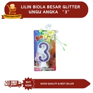 UNGU LILIN LARGE PURPLE GLITTER VIOLIN CANDLE NUMBER 3 - BIRTHDAY CANDLE