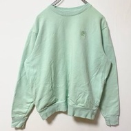 古著 FILA 長袖圓領運動衫，帶口袋和單點標誌，淡綠色，M 碼
