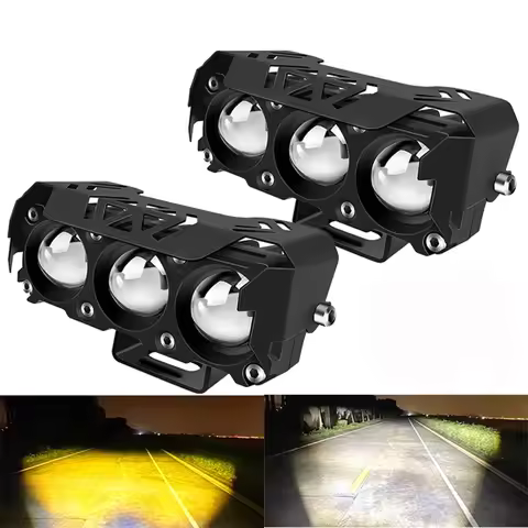 3 Lens Super bright light motorcycle Headlights led Lens spotlight Moto Fog lamp motorcycle High low