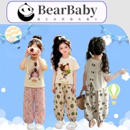 BEAR BABY Girls' Set Round Neck T-Shirt Long Pants Cuffed Legs Fashionable Daughter Size 90-120cm