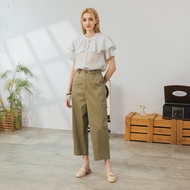 [CUMAR] Elastic Waist Stitching Design Trousers Green Card