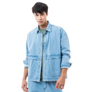 C by camel active Unisex Men/Women Long Sleeve Overshirt in Loose Fit with Point Collar in Light Blue Cotton Denim