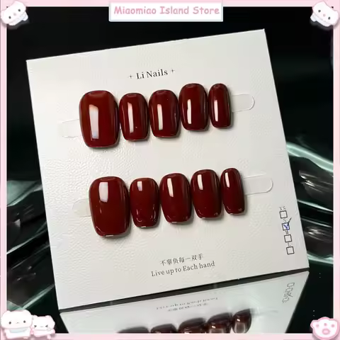 Wine Red Cherry Pure Handmade Wearable Nails High Quality Monochromatic White Enhancing Autumn Winte