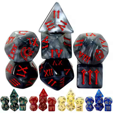DND Dice 7pcs Marble Effect Polyhedral Dice for Party Games DND Role Playing Game, Roman Digital Dic