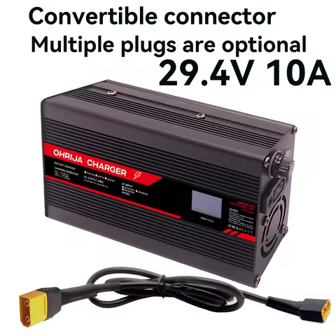 29.4V 10A Lithium Battery Fast Charger for 7S 25.9V OLED Display & Interchangeable Connector Fast st