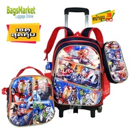 6-Wheeled Backpack Large Set Of 3 Kid's Trolley Luggage 3D-Embossed Front School Bag Suitcase