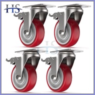 (4PCS) 3'' To 5'' Pu Red Caster Wheels Heavy Duty Fixed / Swivel / Brake Trolley Wheels