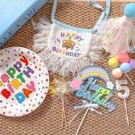 Cat Birthday Set Cat Birthday Decoration Cute Cake Candle Decoration Pet Bib Hat