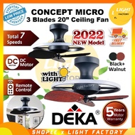 🔥NEW🔥 DEKA CONCEPT MICRO 20" 3 Blades DC Baby Fan with 7 Speeds Remote Control Ceiling Fan with Light Kipas Siling