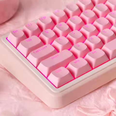 OEM Simple Pink Pudding Character Transparent Keychain Kit PBT+PC 133 Key Suitable for 61 68 75 87 1