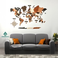 MESIN World Map 3D Embossed Wall Decoration Puzzle Shape Unique and Aesthetic wooden material 3 laye