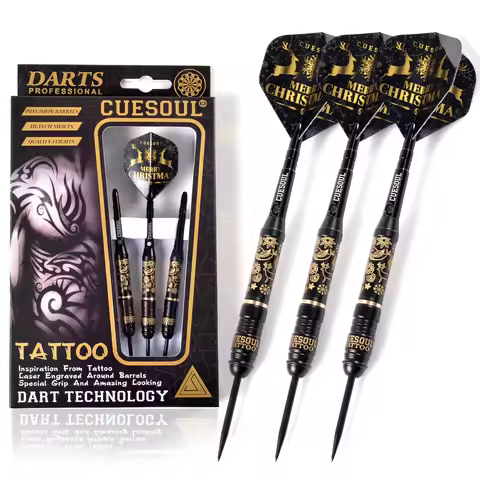 CUESOUL TATTOO Series 23g Black Coated Brass Steel Tip Darts,with Unique Pattern Engraved
