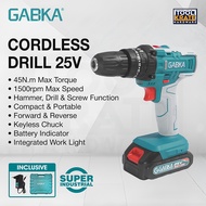 TKH GABKA 28pcs Cordless Hammer Drill 25V Set Heavy Duty Battery Rechargeable 2 Speed LED Work Light