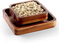 Wood Pistachio Snack Bowl with Shell Storage, Double Dish Holder Nut Bowl Pedestal for Sunflower See