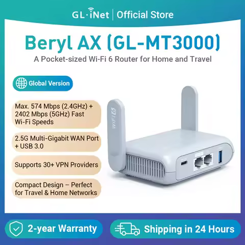GL.iNet GL-MT3000 (Beryl AX) Wi-Fi 6 Wireless Travel Gigabit Router, Connect Public & Hotel Wi-Fi, C