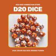 1pc. D20 Opaque Dual Color Dice Orange Fusion (Sold per piece)