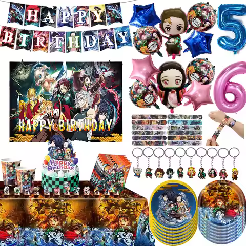 Demon Slayer Birthday Party Decorations Demon Slayer: Kimetsu no Yaiba Balloon Tableware Keychain Pa