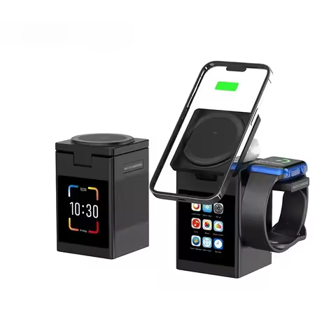 Multi-function LCD Display Wireless Charger with Speaker 3 in 1 Magnetic Wireless Charger for iPhone