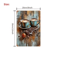 2D Flat - 2D Plane Retro Coffee Cup Coffee Bean Metal Wall Decor - ขนาด 8X12 นิ้ว สไตล์รัสติก ตกแต่ง