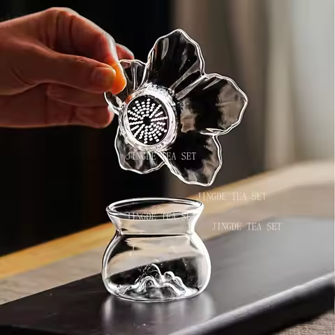 Glass Tea Strainer Set Tea Filter Transparent Flower Chinese Style Kungfu Tea Ceremony Accessories H