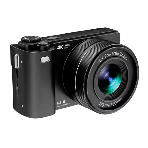 Compact 4K Camera with 64MP Resolution 16X Digital Zoom AF Lens f=7.36mm 3.0 Inch IPS Screen and Vid