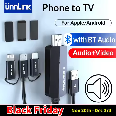 Unnlink Phone to TV Converter Cable Mirror Cast HDMI Cable Lightning Android Phone 3 in 1 with Audio