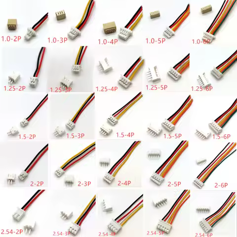 10Sets SH1.0 JST1.25 ZH1.5 PH2.0 XH2.54 Connector Female+Male 2/3/4/5/6/7/8/9/10P Plug With Cable 10