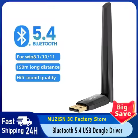 150M Bluetooth 5.4 USB Dongle Driver Free for Win11/10/8.1 Mouse Keyboard Audio Receiver Transmitter