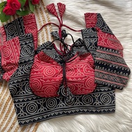 Readymade Saree Blouse Cotton Ajrakh Print Black Red