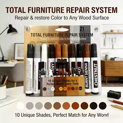 6-21Pcs Furniture Repair Kit Markers Set Wood Touch Up Markers & Fill Sticks, Fix Scratches, Stains,