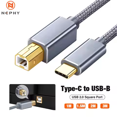 USB C To USB B 2.0 Printer Cable Braided Printer Scanner for Epson HP Canon Brother MacBook Pro Sams