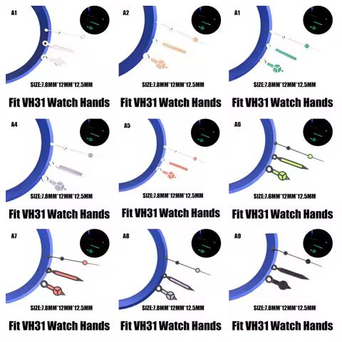 Watch Hands for Vh31 Movement High Quality C3 Green BGW9 Luminous Vh31 Movement Watch Pointer Sweep 