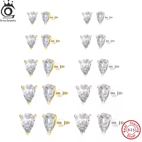 ORSA JEWELS 8A Cubic Zirconia Stud Earrings 100% 925 Sterling Silver Shiny CZ Hypoallergenic Daily Z