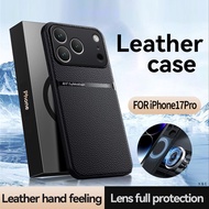 Case For iPhone 17 17Pro 17ProMax 16e 17Air ⭐Lichee Pattern Leather Magnetic Car Holder Phone Cover⭐