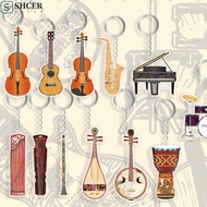 SHCER Guitar Acrylic Keychain, Ukulele VIOLIN Guitar Model Pendant, Bass Pendant Cello Pipa Clarinet