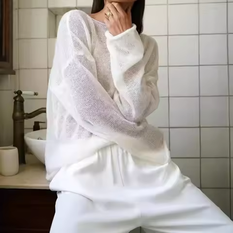 Elegant Sweater Women 2024 Summer Autumn Casual Fashion Loose Women Pullovers Chic Pink White Jumper