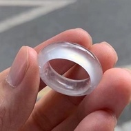[Ready Stock] Myanmar Old Pit A Jade White Ice Jade Ring High Ice Aperture Ring Men Women Style Ring