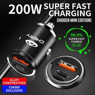 200W Hidden Mini Car Charger Alloy Metal USB Type C Fast Charging PD QC Super Fast Charge For Chery 