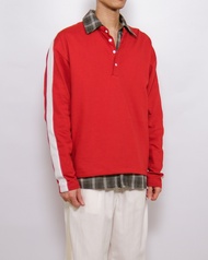 COMPOSE. ⭑ VTG Sporty Henley Shirt in Tomato Red | เสื้อเชิ้ตแขนยาว คอเปิด สไตล์สปอร์ตแบบวินเทจ สีแด