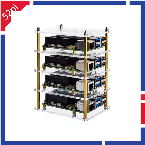 52Pi Raspberry Pi 5 4 Layers Acrylic Case with Armor Lite V5 Heatsink for Raspberry Pi 5