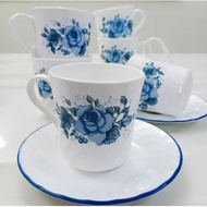 Corelle Vintage Tea Cups & Saucers, Blue Velvet, Set of 6