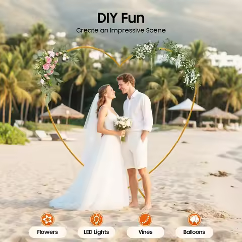 6.9 Ft Heart Proposal Arch, Wedding Heart Arch Stand, Gold Heart Balloon Arch Stand with Base for We