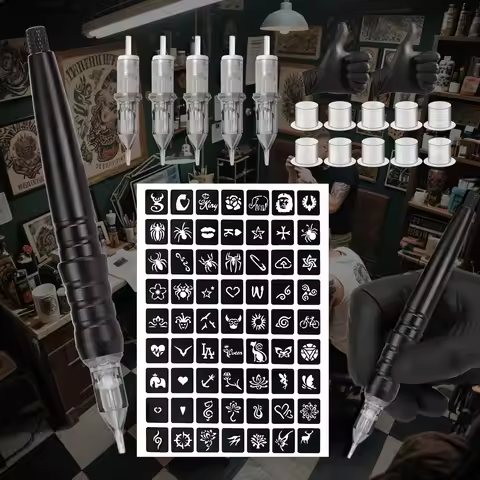 Premium Hand Poke Pen Professional Hand Tattoo Set with Integrated Needles Ergonomic Pen Handle Idea