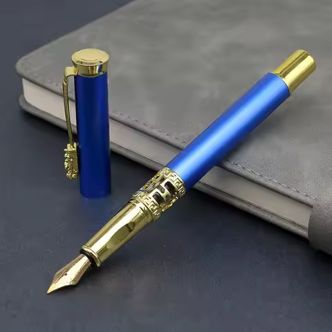 Luxury 707 Metal Fountain Pen Blue hollow out Sculpture Business Stationery Office Supplies Calligra