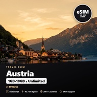Austria Travel eSIM 1GB-10GB & Unlimited 3-30 Days Prepaid Internet Plan