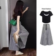 Fake Two-Piece T-Shirt+Wide-Leg Culottes Two-Piece Suit